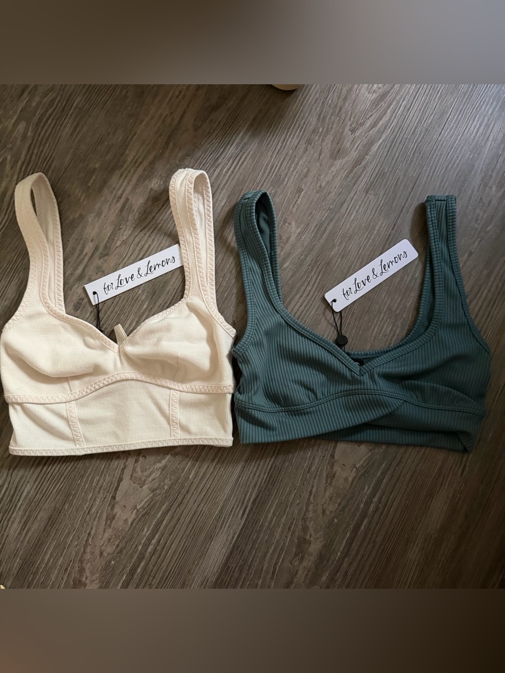 For Love And Lemons Ribbed Bralettes - Cream & Teal Green